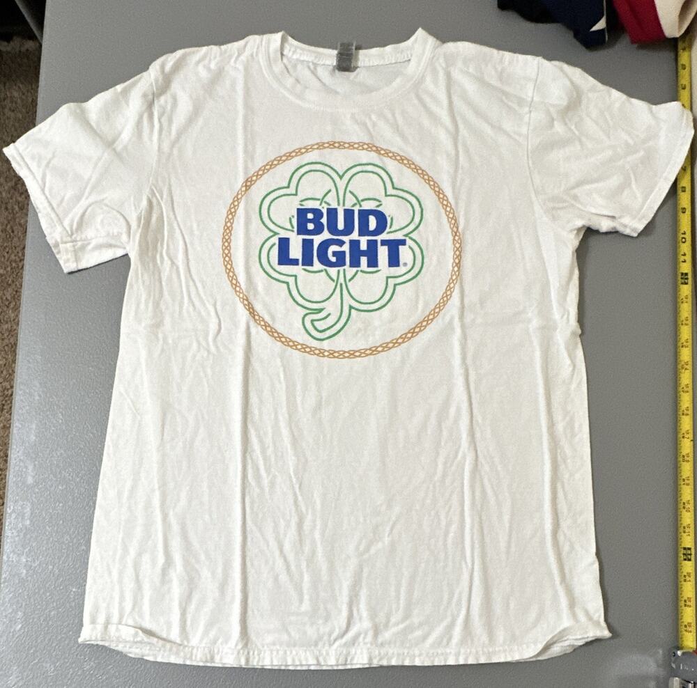 Bud Light Shamrock Logo Graphic White T-Shirt Breweriana Theme